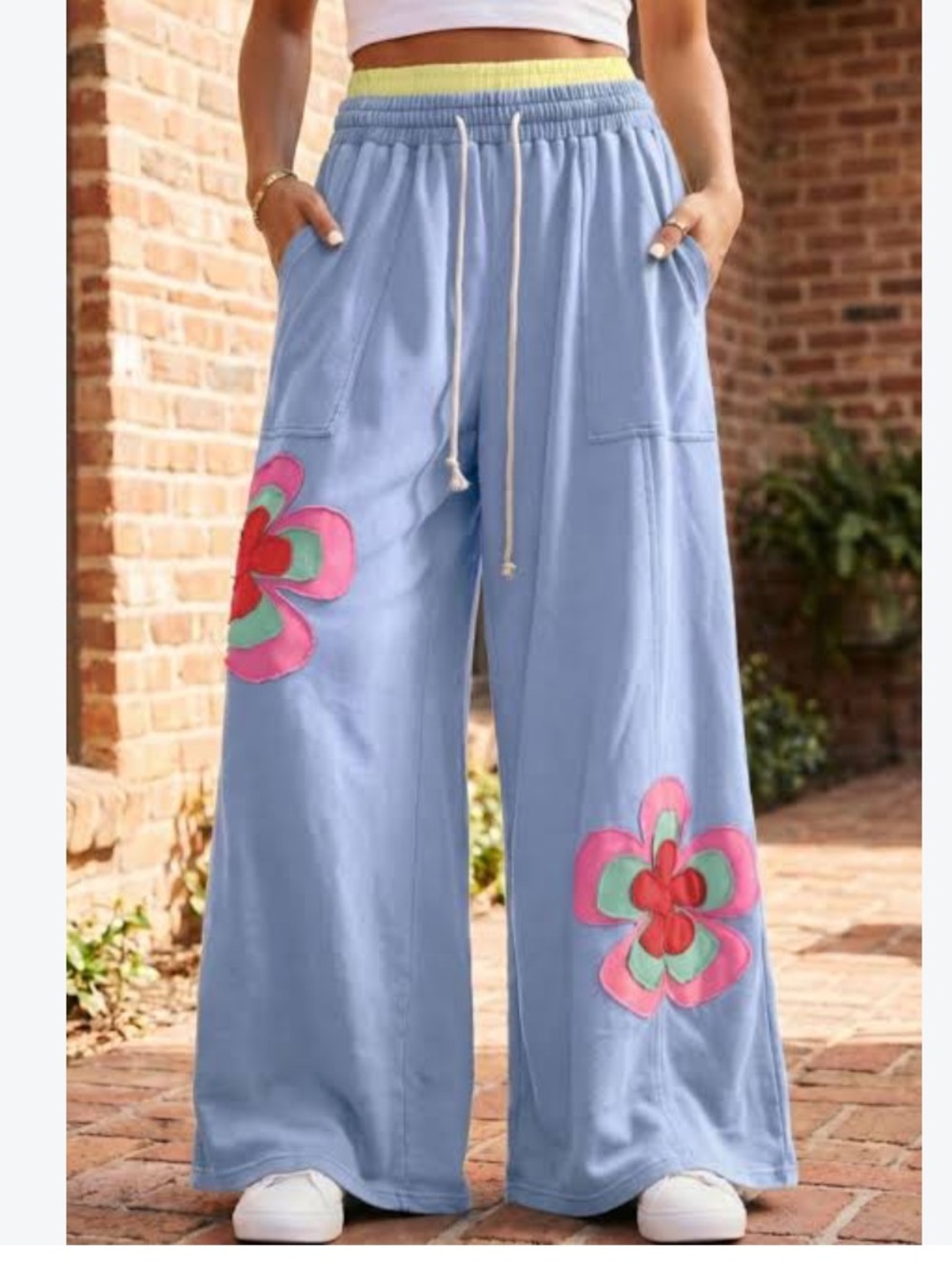 Shewin Southern Boutique Floral Patchwork Wide Leg Pants NWOT
